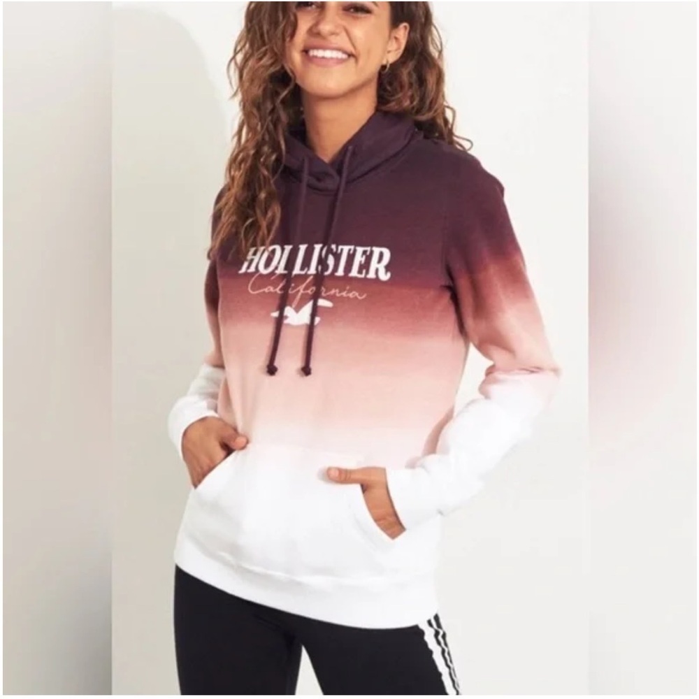 HOLLISTER WOMEN'S PURPLE OMBRÉ EMBROIDERED LOGO HOODIE